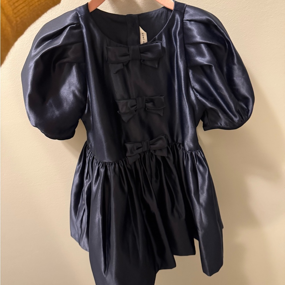 Janie and Jack Dark Marine Satin Bow Dress